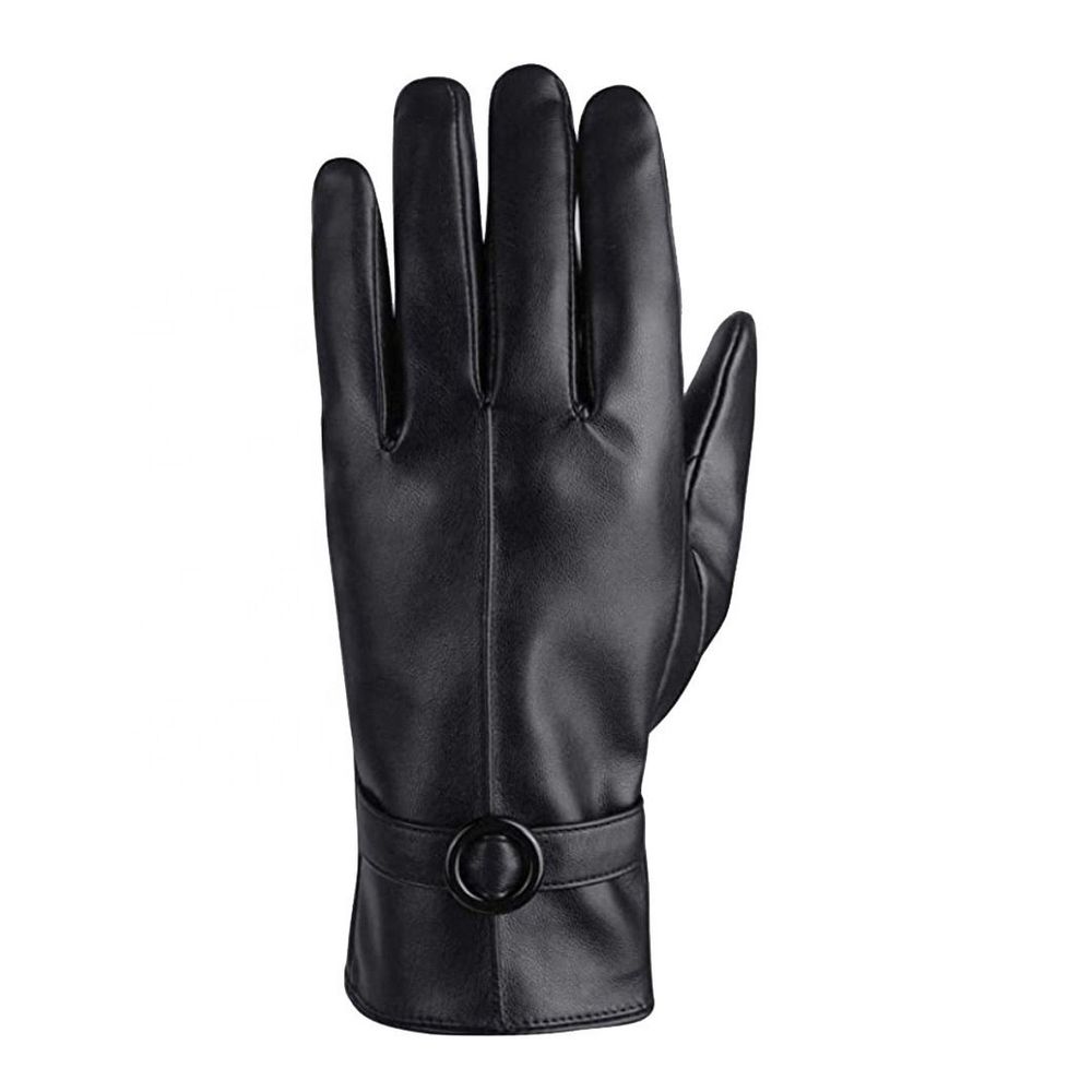 men's leather dress gloves in black with a strap buckle, additional view 2, manufactured by Abeeha Leather Industry