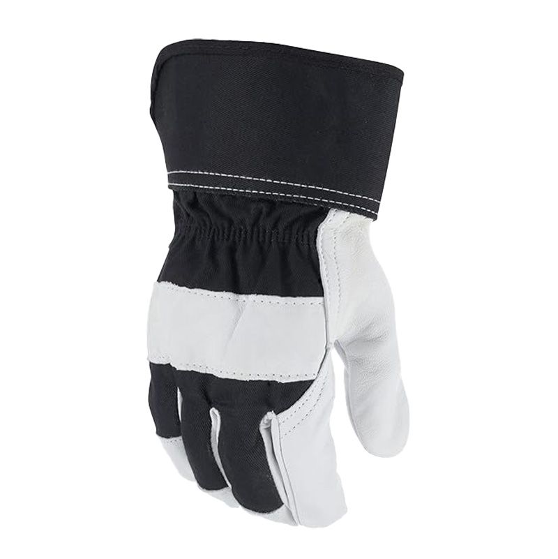 rigger gloves in white grain leather with a black canvas back, additional view 2, manufactured by Abeeha Leather Industry