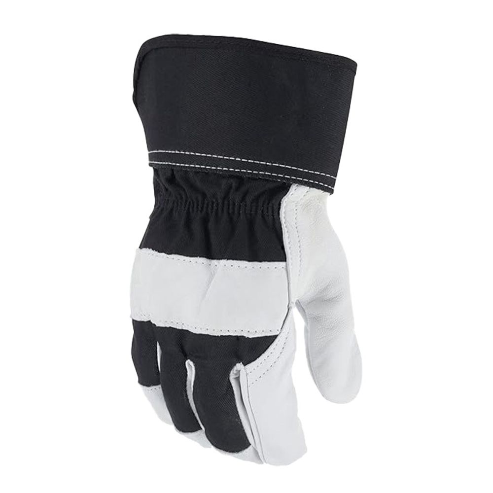 rigger gloves in white grain leather with a black canvas back, additional view 2, manufactured by Abeeha Leather Industry