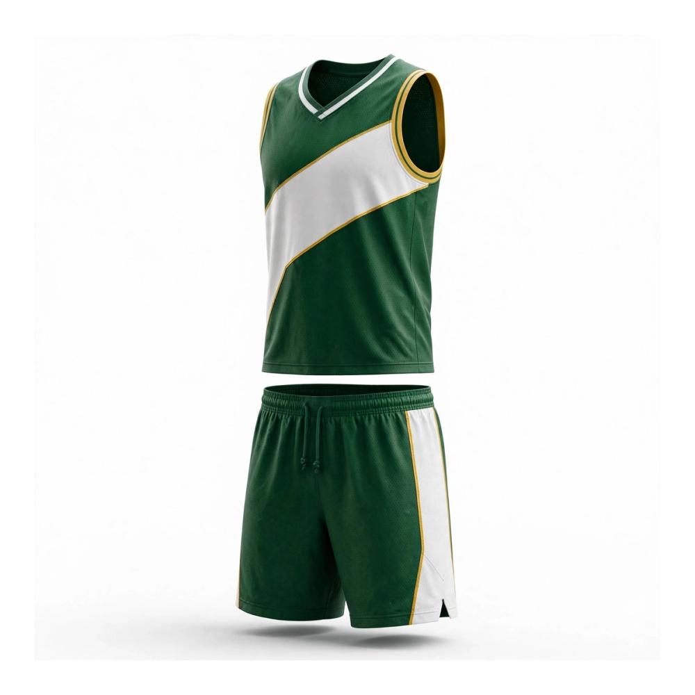 basketball uniform in yellow with green trim, additional view 5, manufactured by Abeeha Leather Industry