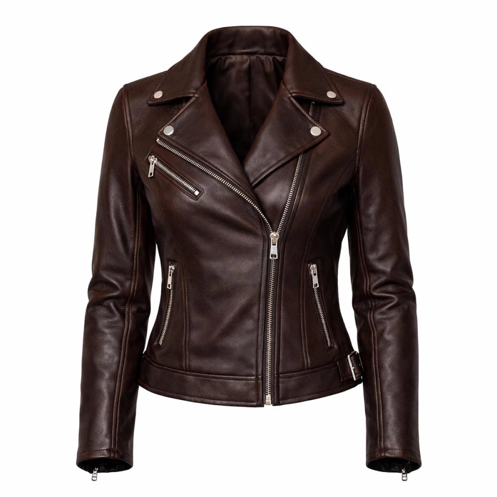 women's leather biker jacket in black, additional view 4, manufactured by Abeeha Leather Industry