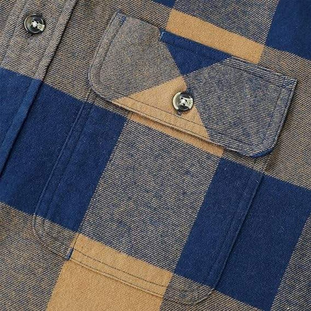 flannel shirt in navy and tan buffalo plaid, additional view 3, manufactured by Abeeha Leather Industry