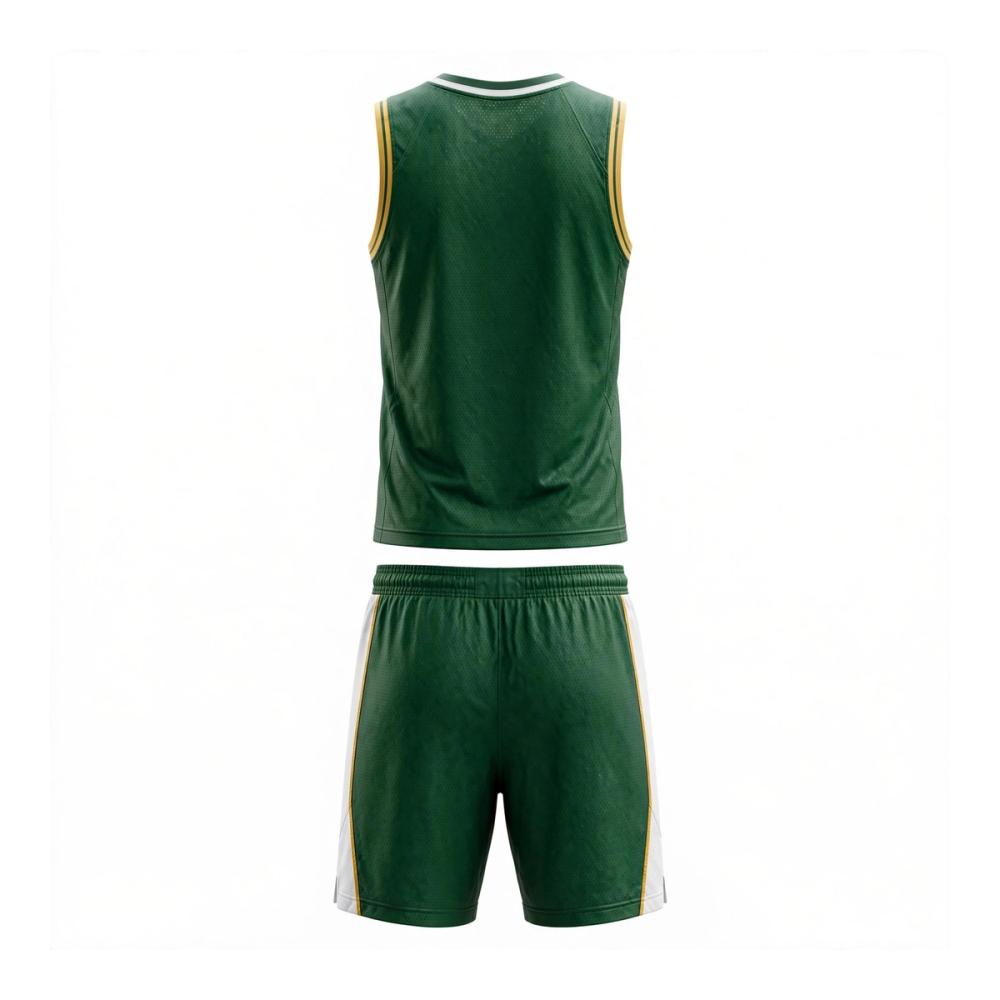 basketball uniform in yellow with green trim, additional view 2, manufactured by Abeeha Leather Industry