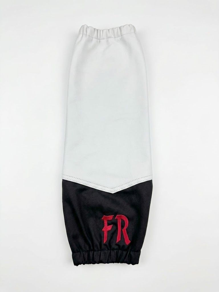 FR fabric arm sleeves in black and blue, additional view 4, manufactured by Abeeha Leather Industry