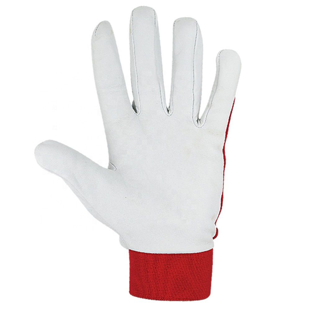 mechanic gloves in white leather-look with a red knit back, additional view 2, manufactured by Abeeha Leather Industry