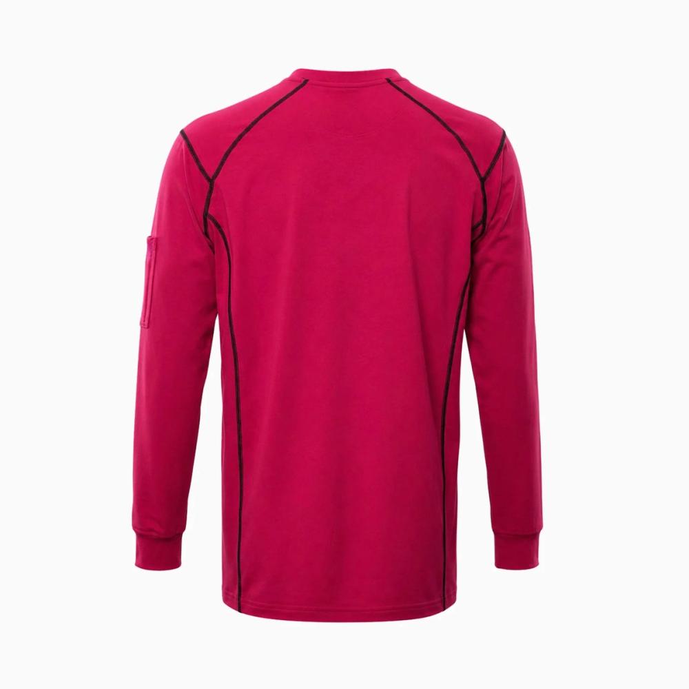 long-sleeve FR tee in crimson with a black contrast placket, additional view 2, manufactured by Abeeha Leather Industry