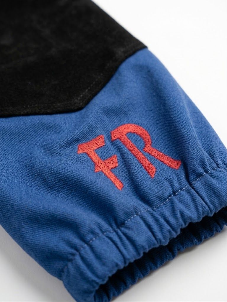 FR fabric arm sleeves in black and blue, additional view 5, manufactured by Abeeha Leather Industry