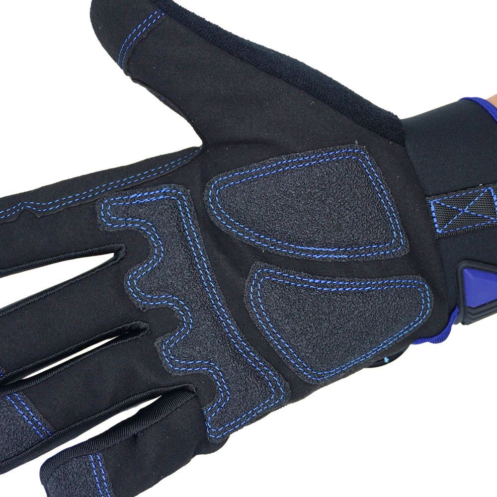 impact mechanic gloves in blue and black synthetic with a ridged knuckle guard, additional view 5, manufactured by Abeeha Leather Industry