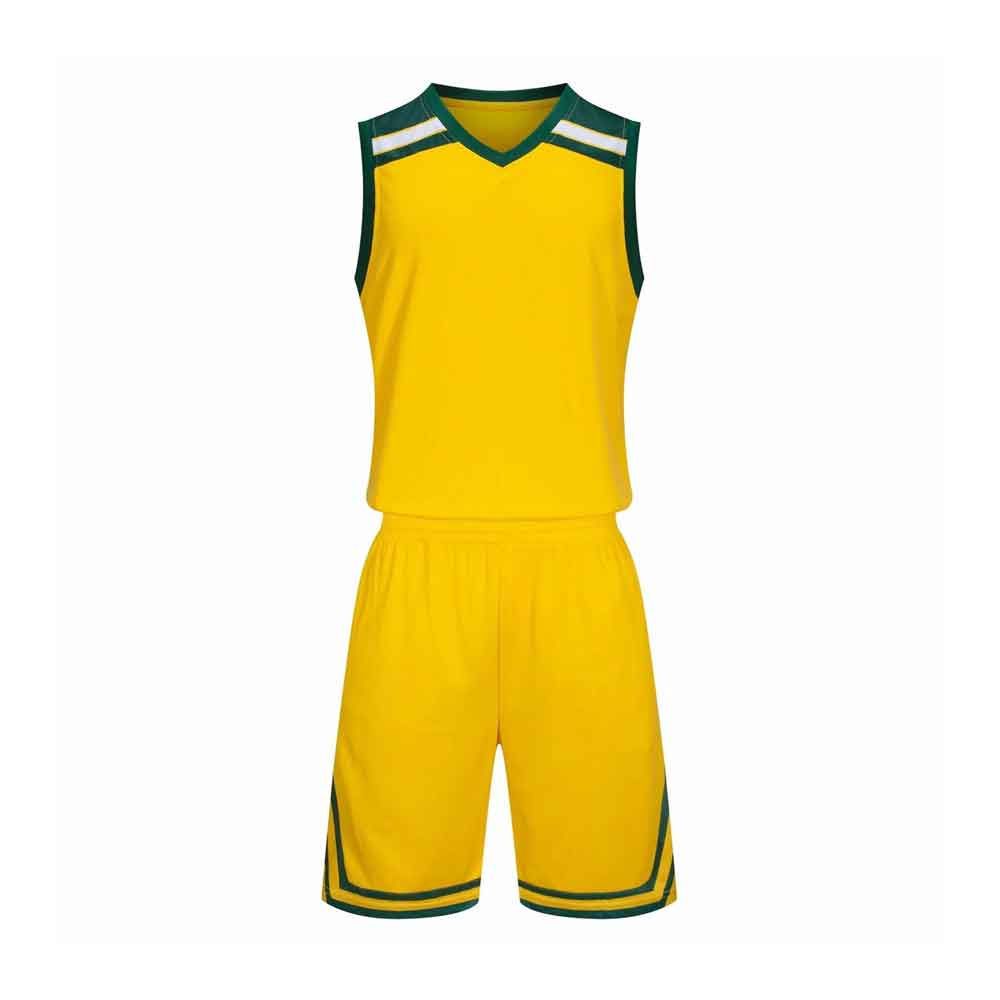 basketball uniform in green, white and gold, front view, manufactured by Abeeha Leather Industry