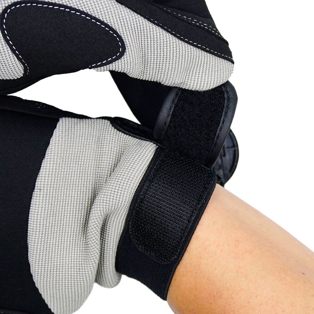 mechanic gloves in grey and black synthetic, additional view 6, manufactured by Abeeha Leather Industry