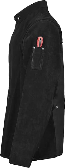 welding jacket in grey and black two-tone leather, additional view 3, manufactured by Abeeha Leather Industry