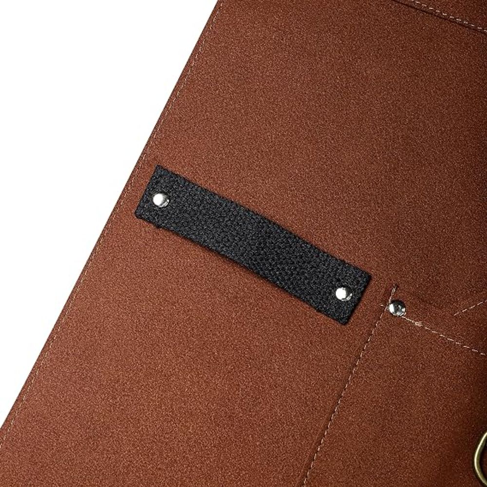 leather work apron in brown with multiple tool pockets, additional view 4, manufactured by Abeeha Leather Industry