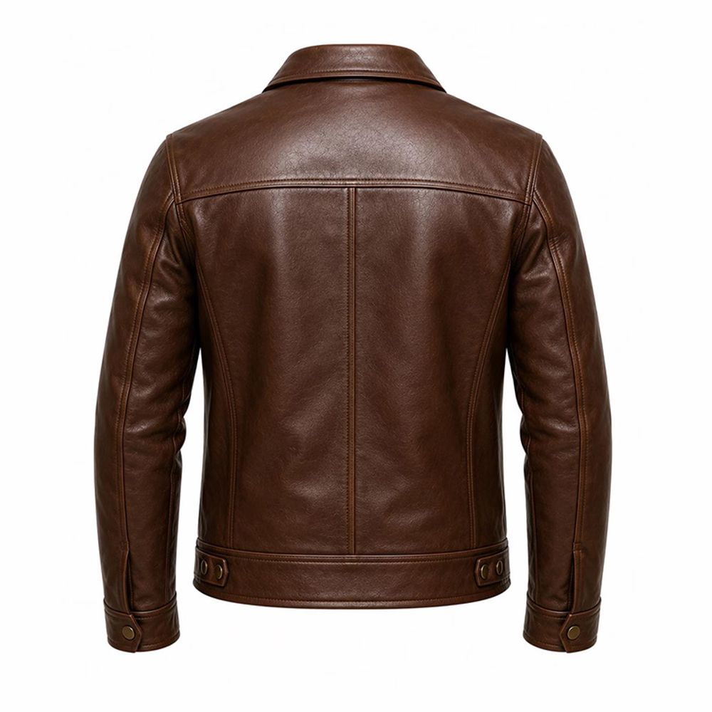 men's leather jacket in brown with zip pockets, additional view 2, manufactured by Abeeha Leather Industry