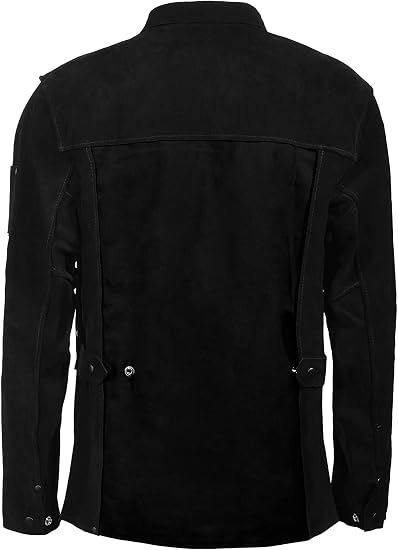 welding jacket in grey and black two-tone leather, additional view 2, manufactured by Abeeha Leather Industry