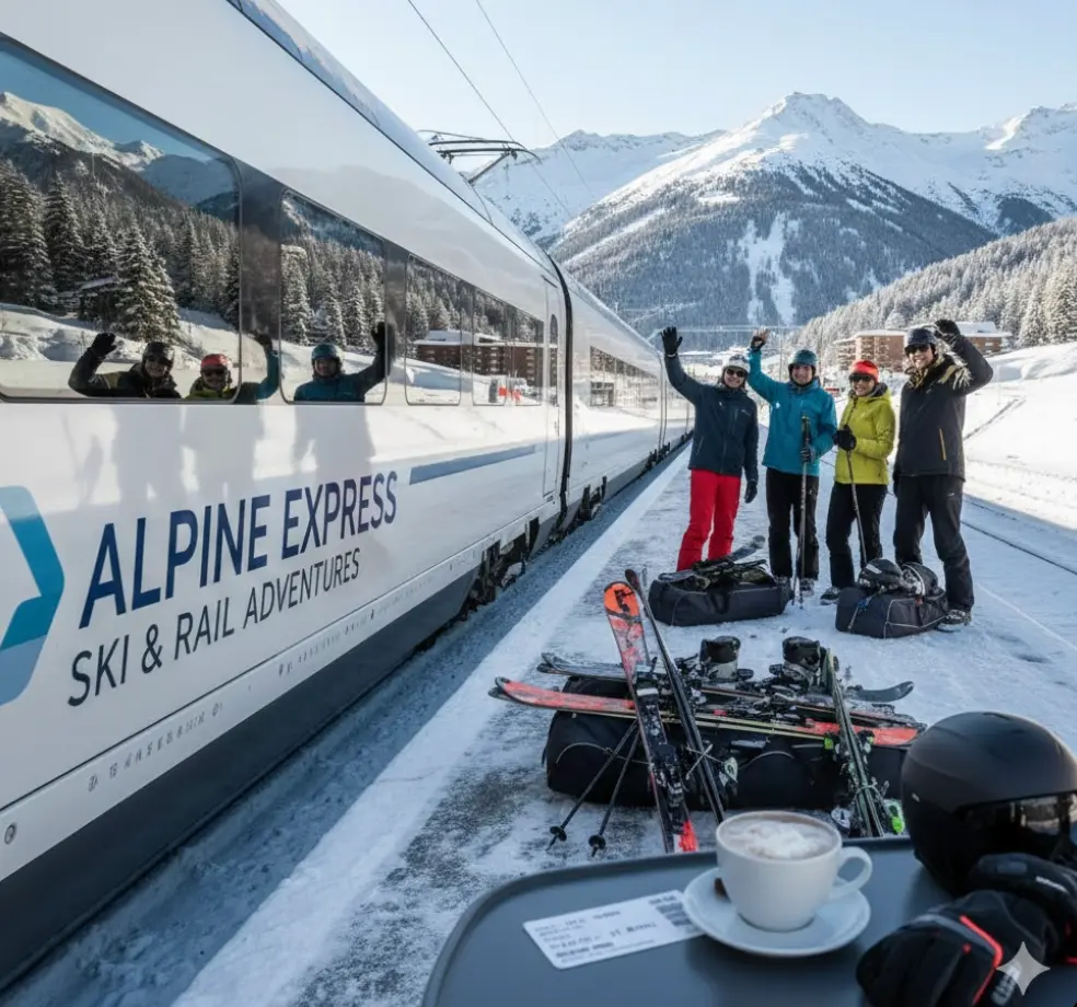 Billede af På ski med tog