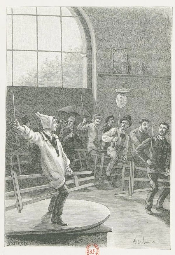 Students riding their easels like horses Ecole des beaux arts
