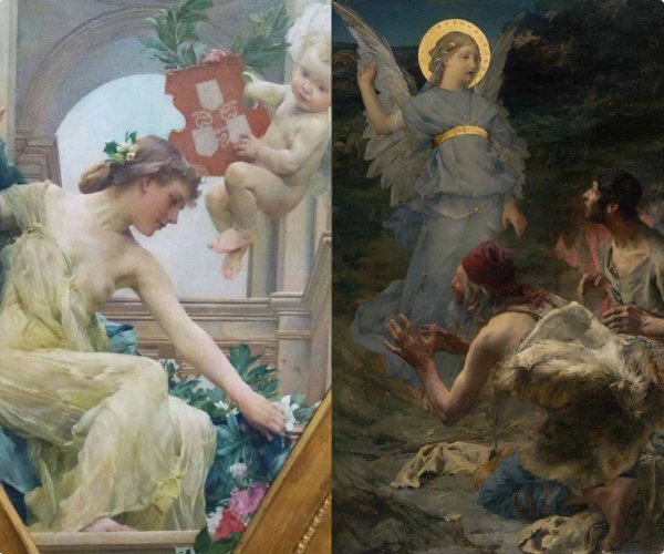 Split image of painting by bastien lepage