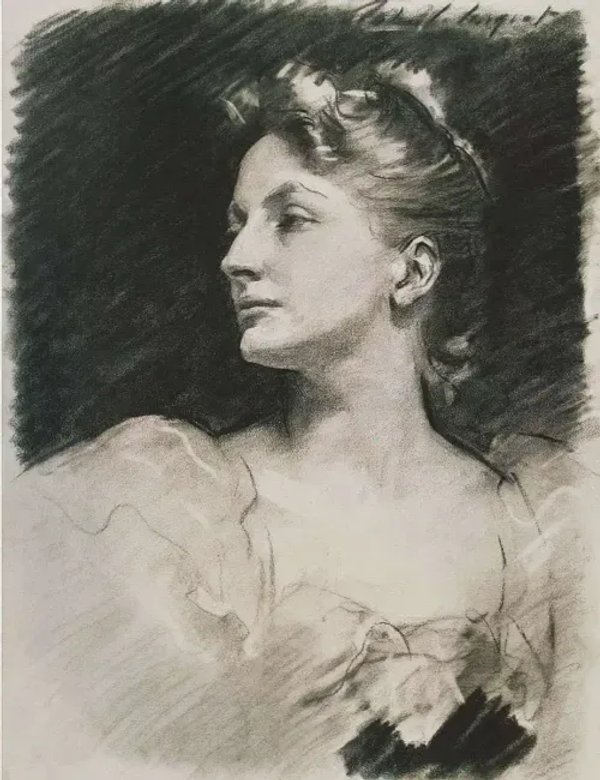 Portrait drawing of woman charcoal John Singer Sargent
