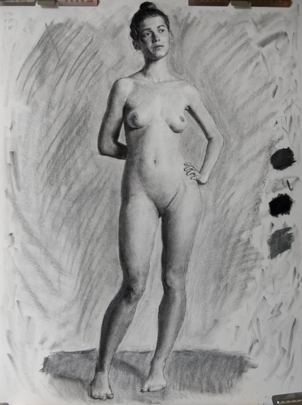Charcoal figure study from the author’s first year of academic figure drawing.
