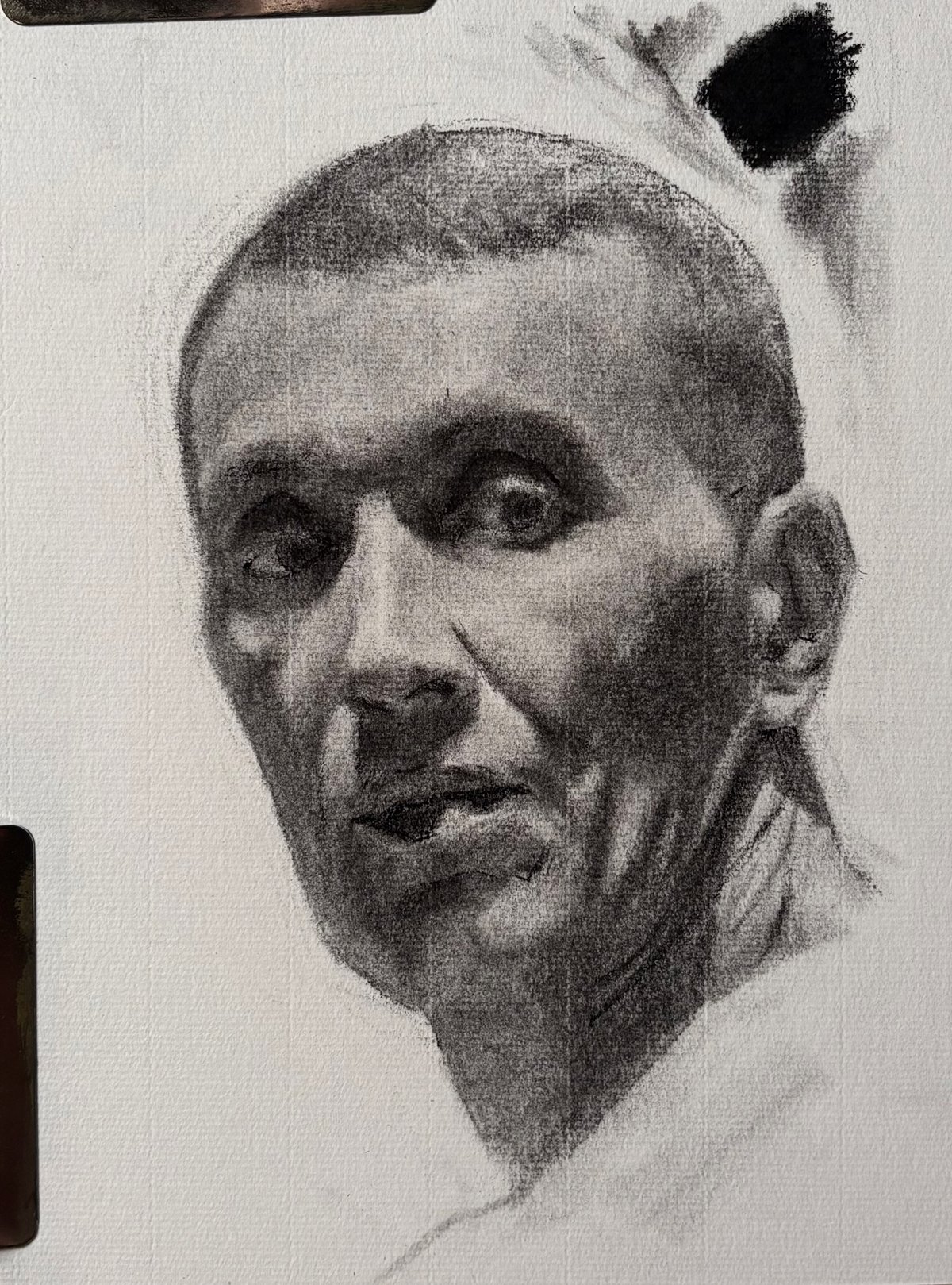 Charcoal portrait study of a man, completed in about three hours.