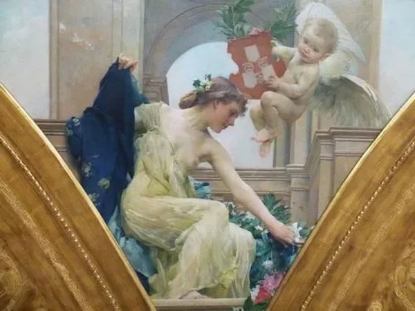 Painting of angel and cherub, Vojtech Hyanis