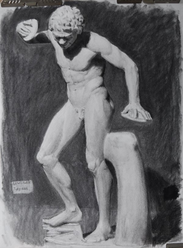 Charcoal figure study from the author’s first year of academic figure drawing.