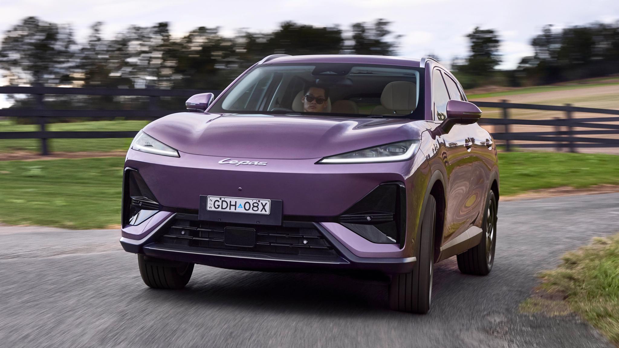 Crimson Purple Lepas L6 electric SUV front three-quarter view