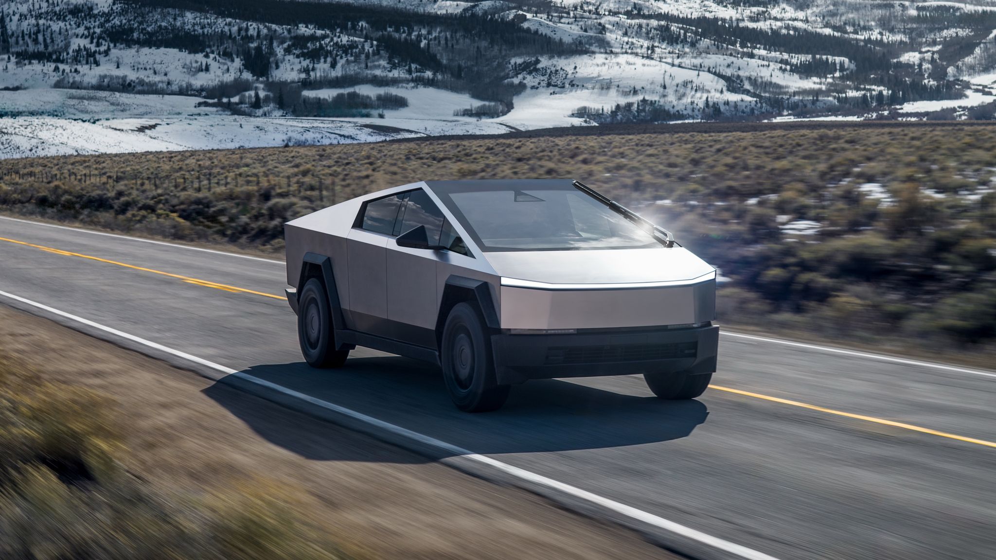 Tesla Cybertruck electric ute driving