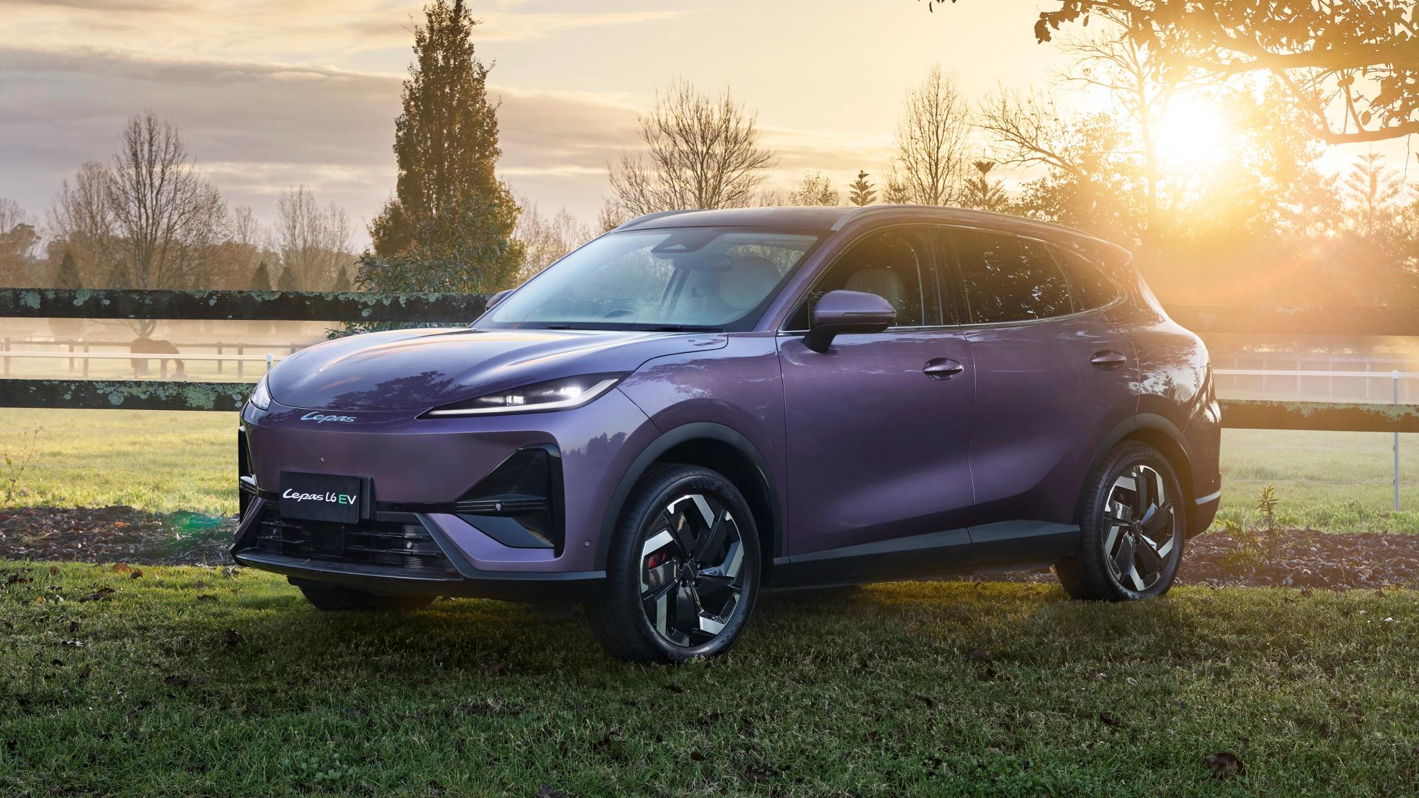 2026 Lepas L6 electric SUV in prototype form during Australian road testing, front three-quarter view on rural road