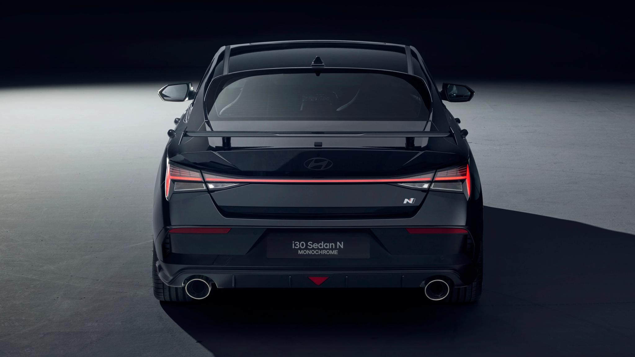 Hyundai i30 Sedan N Monochrome with forged wheels and carbon fibre rear spoiler