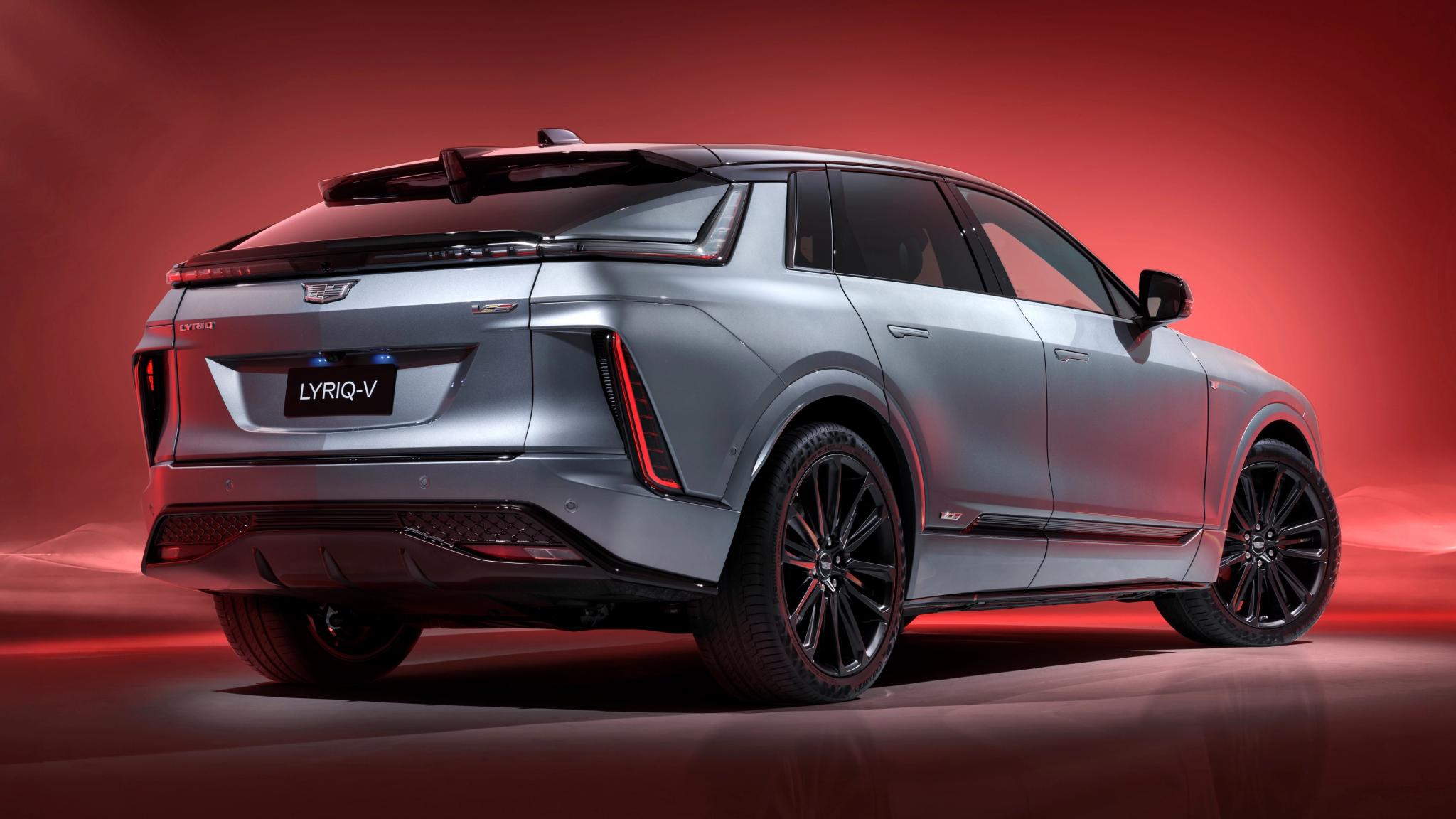 2027 Cadillac Lyriq-V electric performance SUV rear three quarter