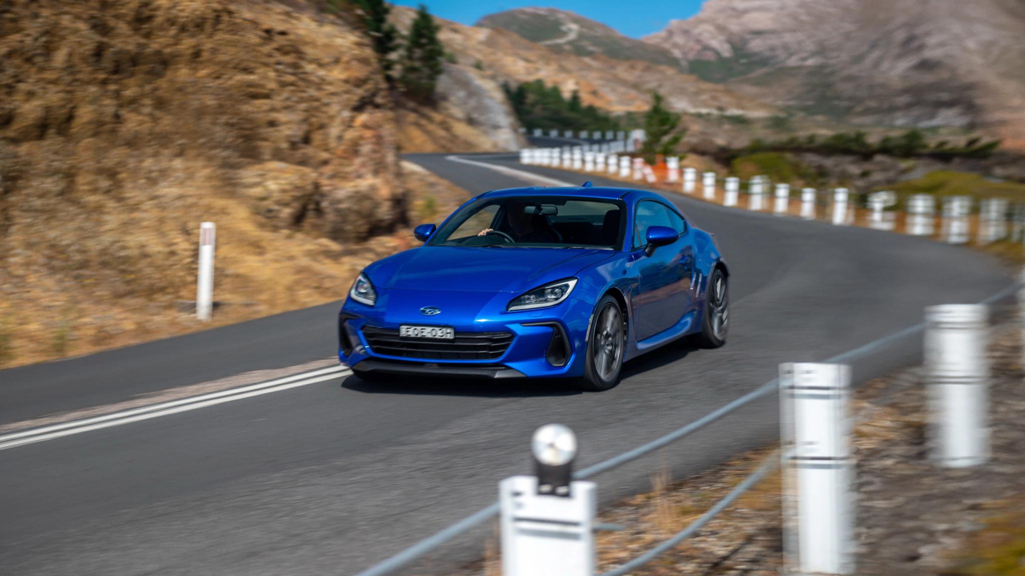 Blue Subaru BRZ tS coupe driving
