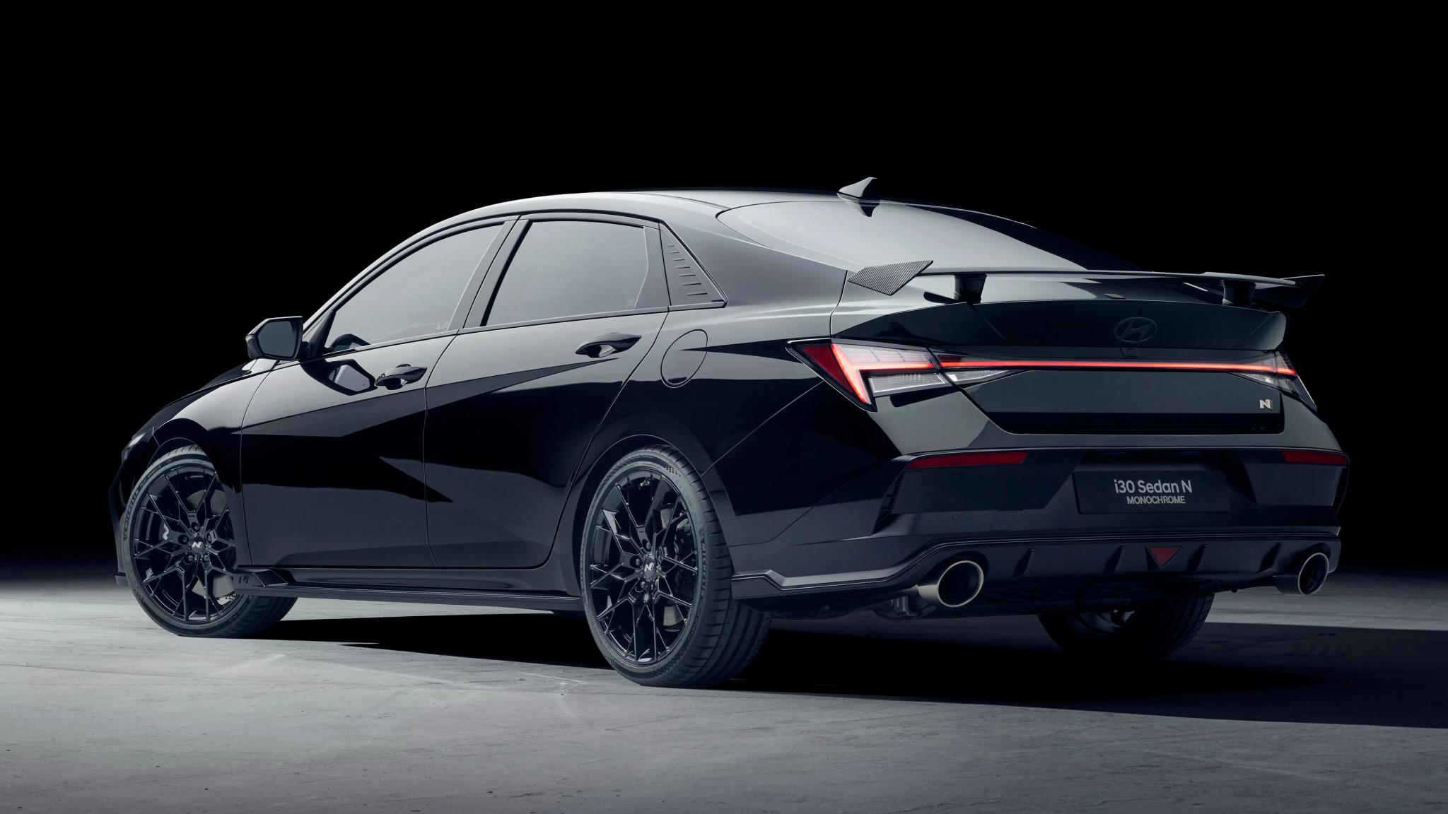 Hyundai i30 Sedan N Monochrome with forged wheels and carbon fibre rear spoiler