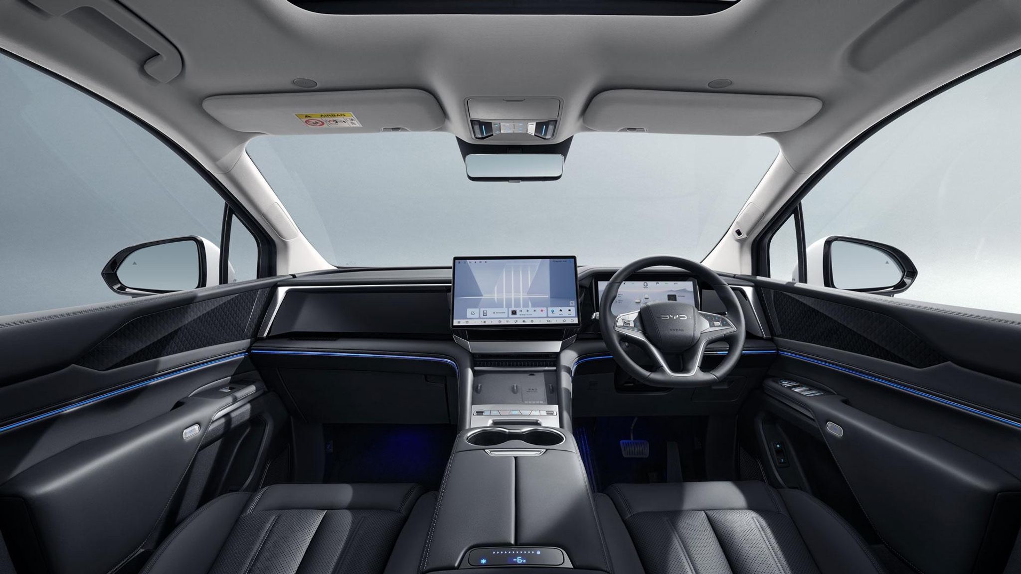 White BYD M9 plug-in hybrid people mover interior