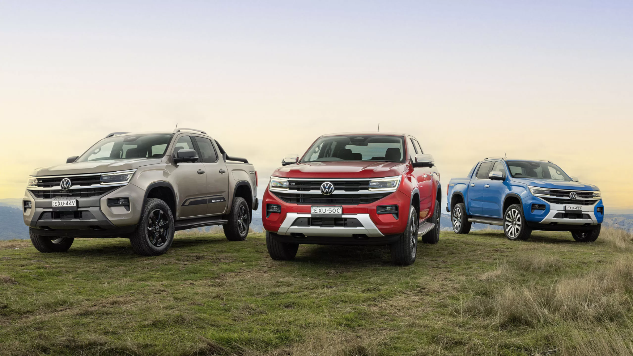Volkswagen vehicles on display, as the group reports a €5.9 billion quarterly operating loss
