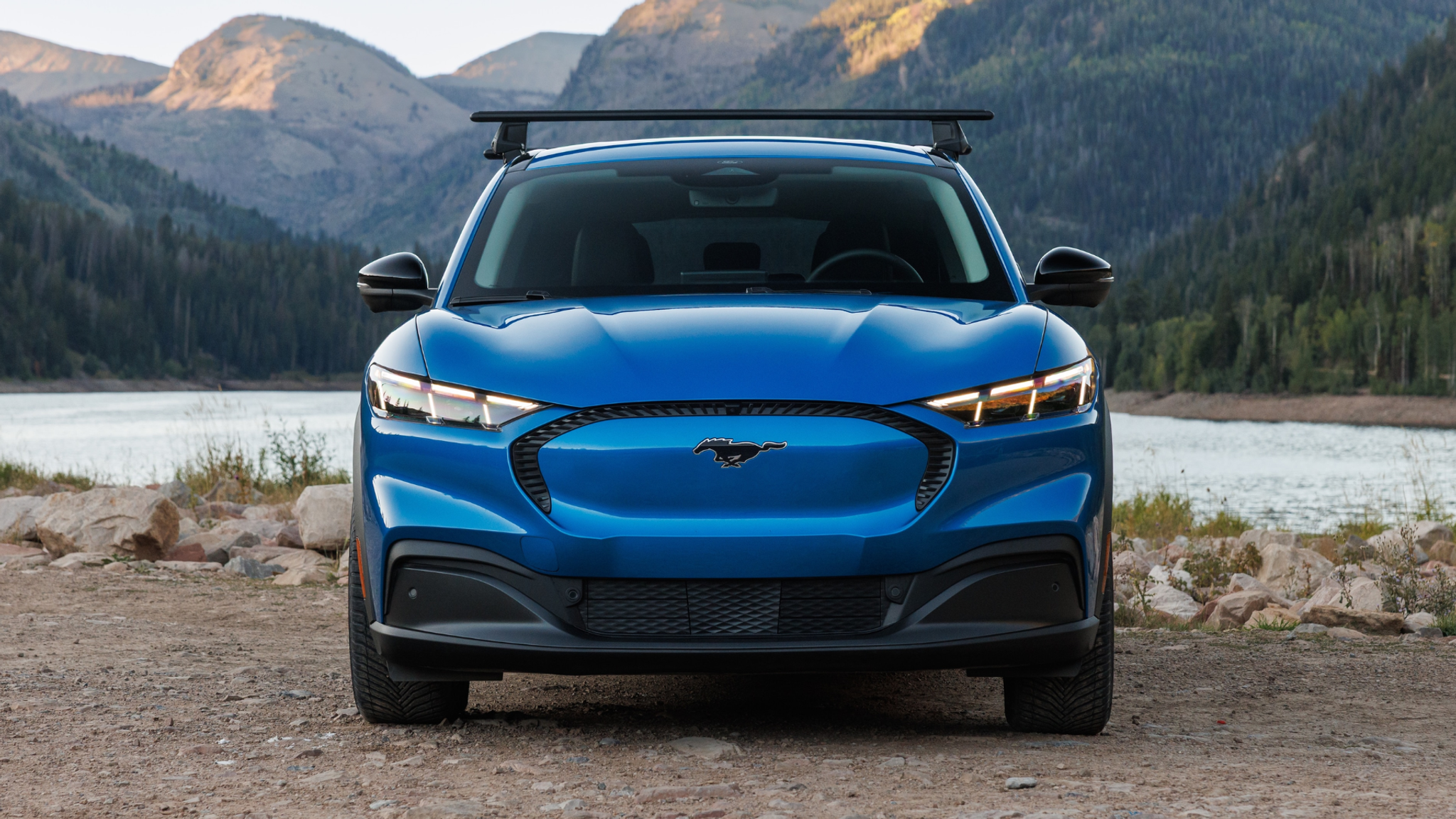 2027 Ford Mustang Mach-E Trail electric SUV in front three-quarter view