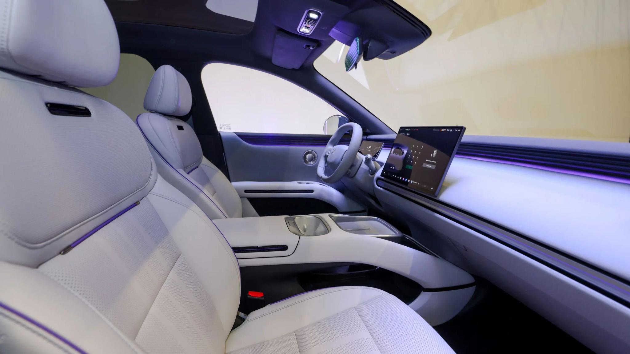 Purple XPeng L03 EV front seats