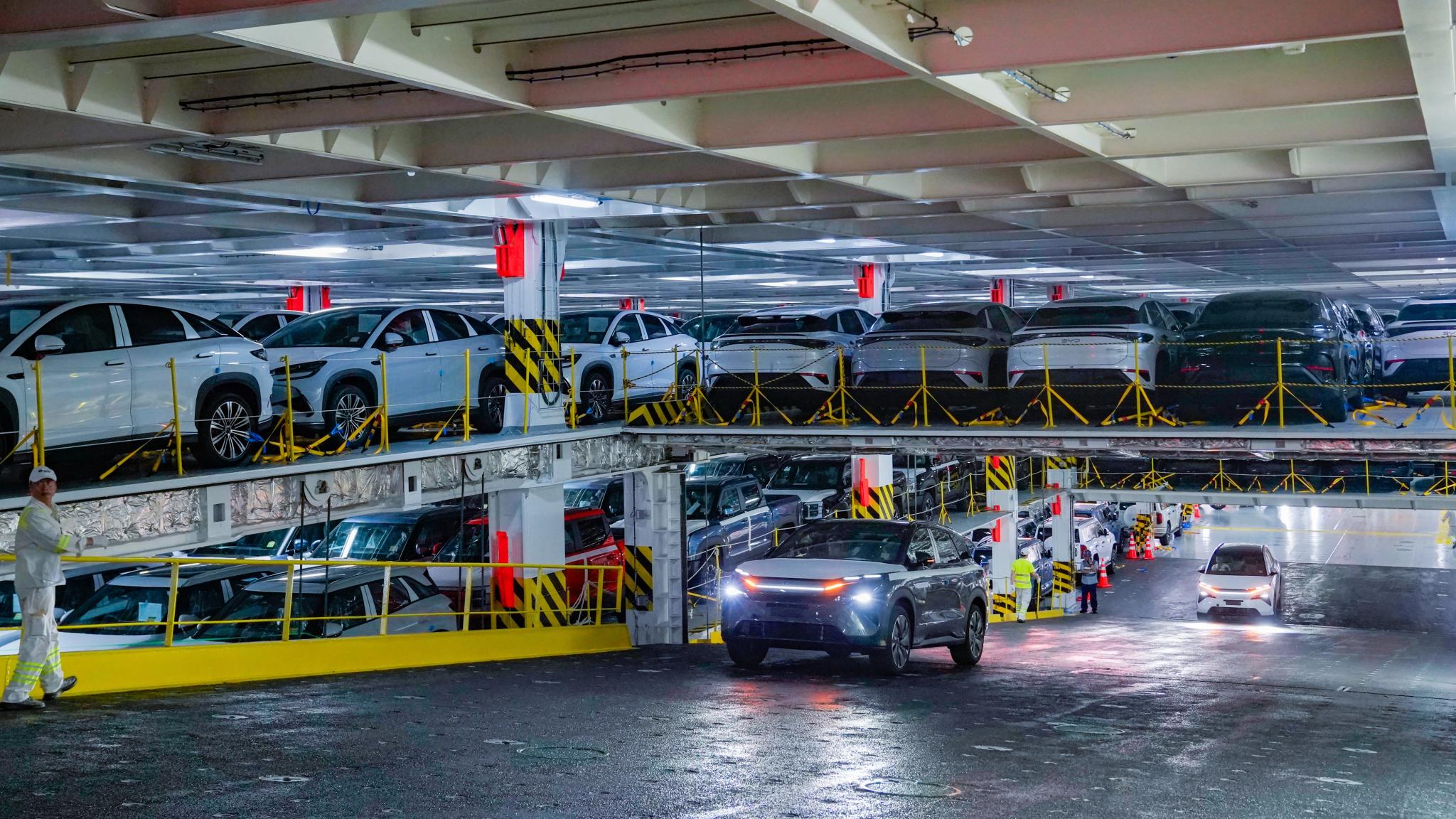 BYD Zhengzhou car carrier ship loaded with BYD and DENZA new energy vehicles bound for Australia