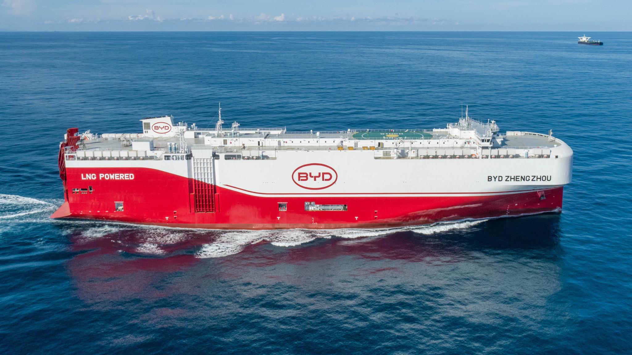 BYD Zhengzhou car carrier ship loaded with BYD and DENZA new energy vehicles bound for Australia