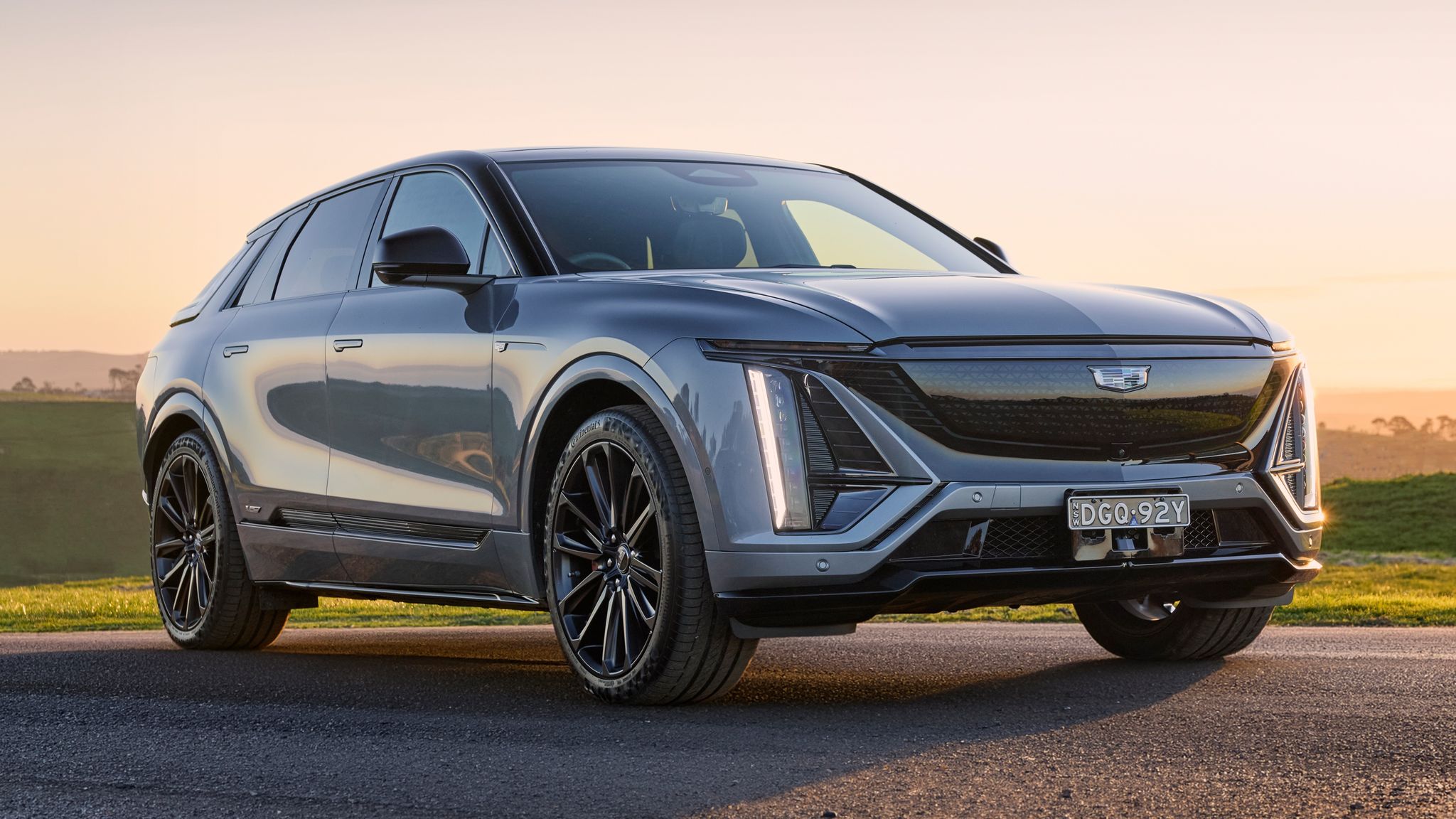 2027 Cadillac Lyriq-V electric performance SUV front three quarter