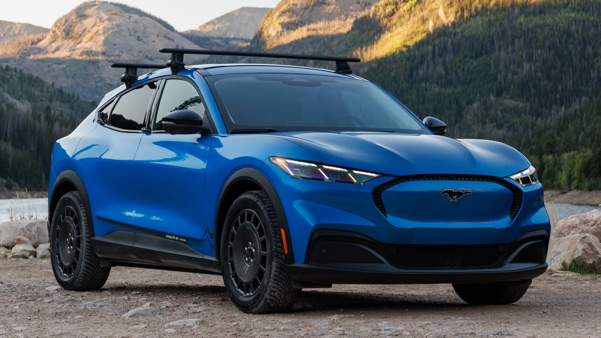 2027 Ford Mustang Mach-E Trail electric SUV in front three-quarter view