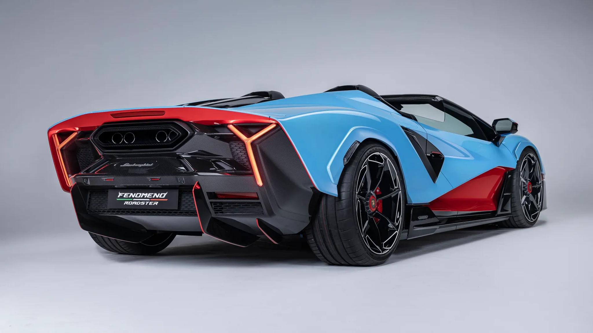 2026 Lamborghini Fenomeno Roadster open-top V12 hybrid supercar in Blu Cepheus paint