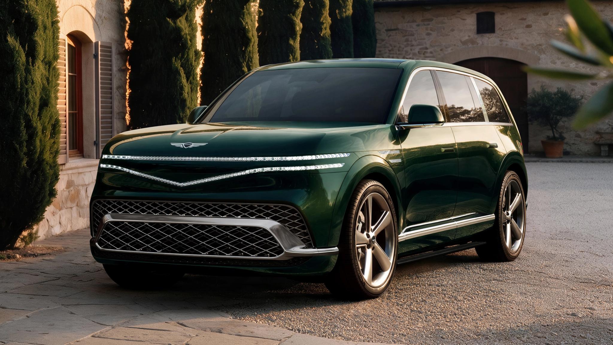 2027 Genesis GV90 electric flagship SUV front three quarter