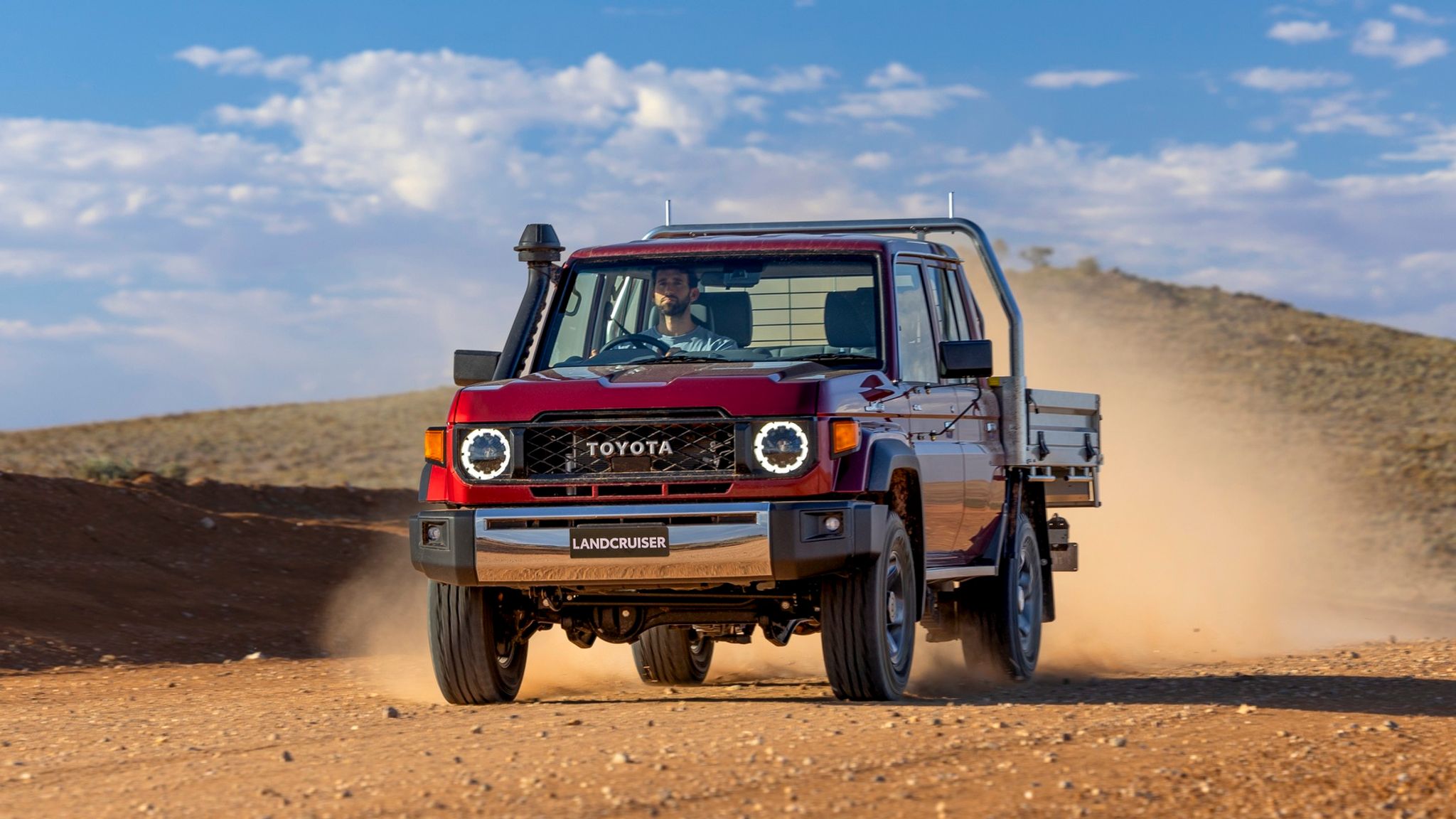 2026 Toyota LandCruiser 70 Series automatic wagon on Australian outback road