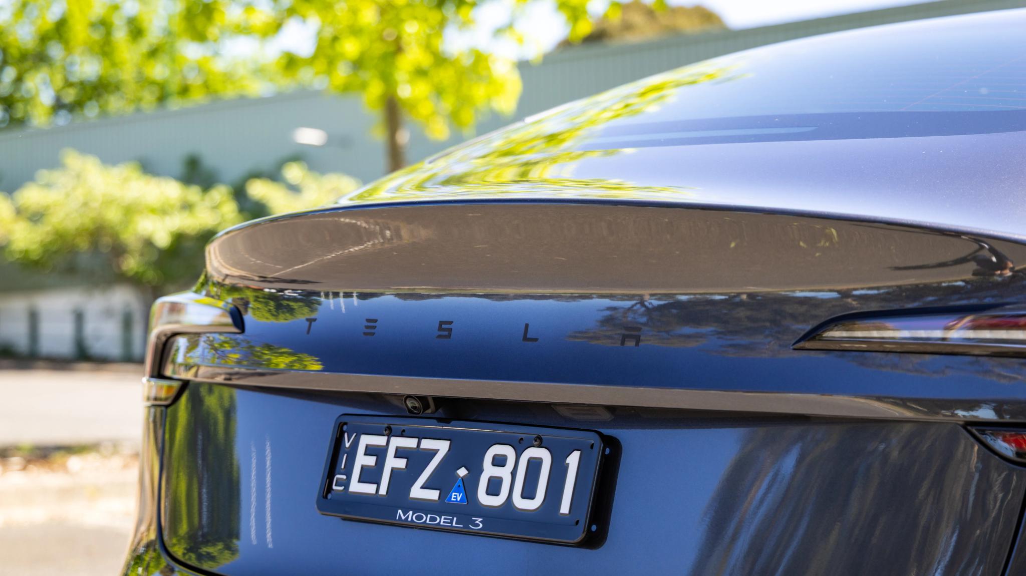 2027 Tesla Model 3 Rear-Wheel Drive rear badge
