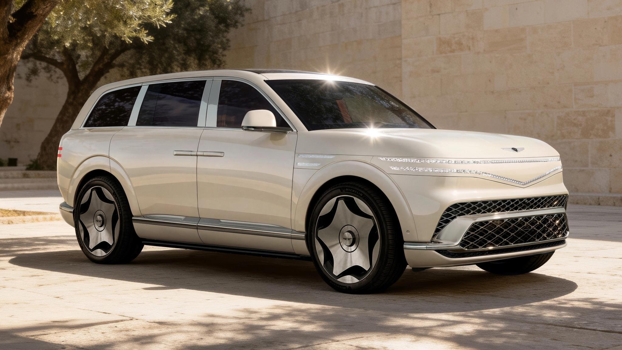 2027 Genesis GV90 electric flagship SUV front three quarter