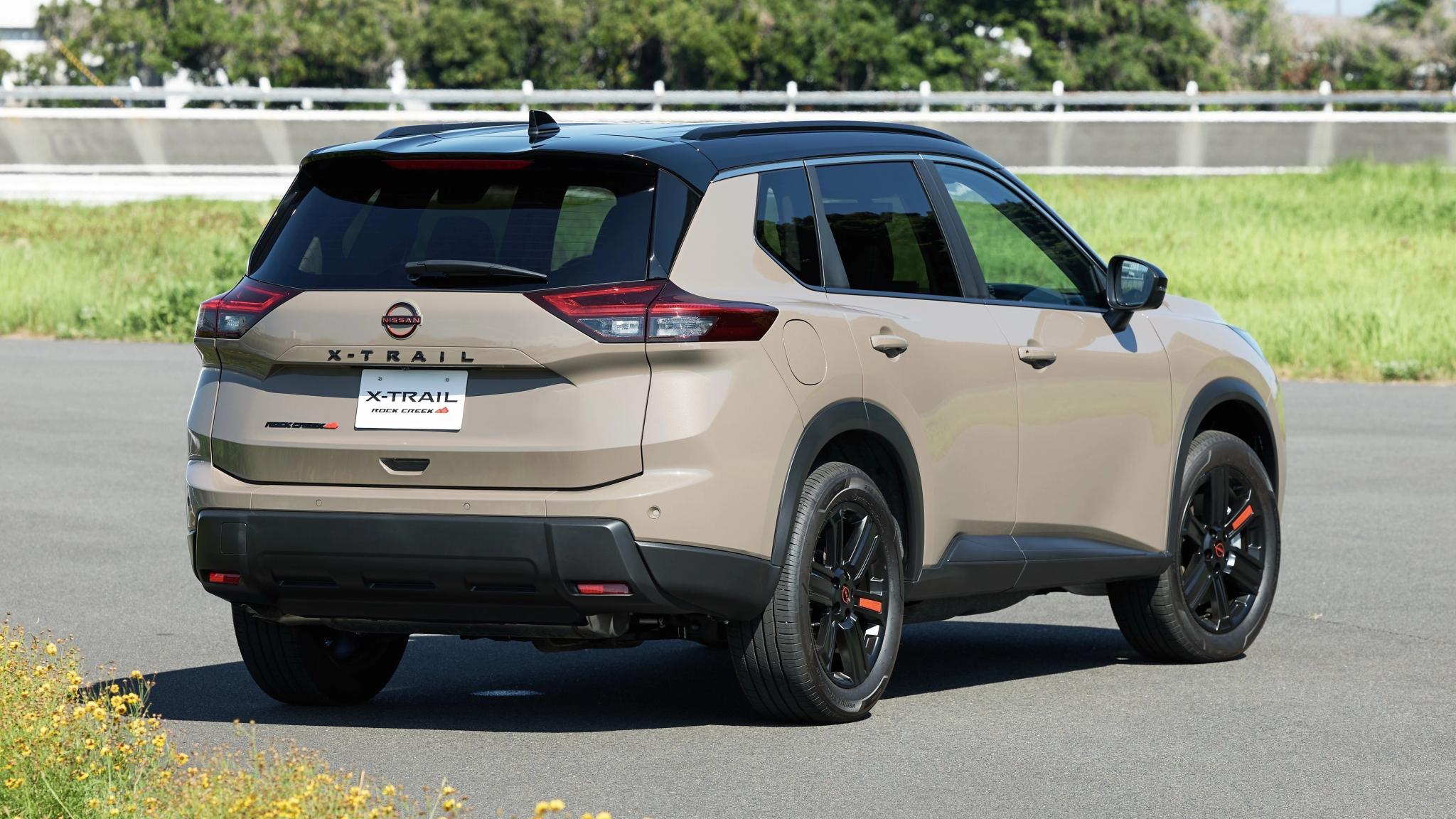 2026 Nissan X-TRAIL Rock Creek in Baja Storm rear three quarter