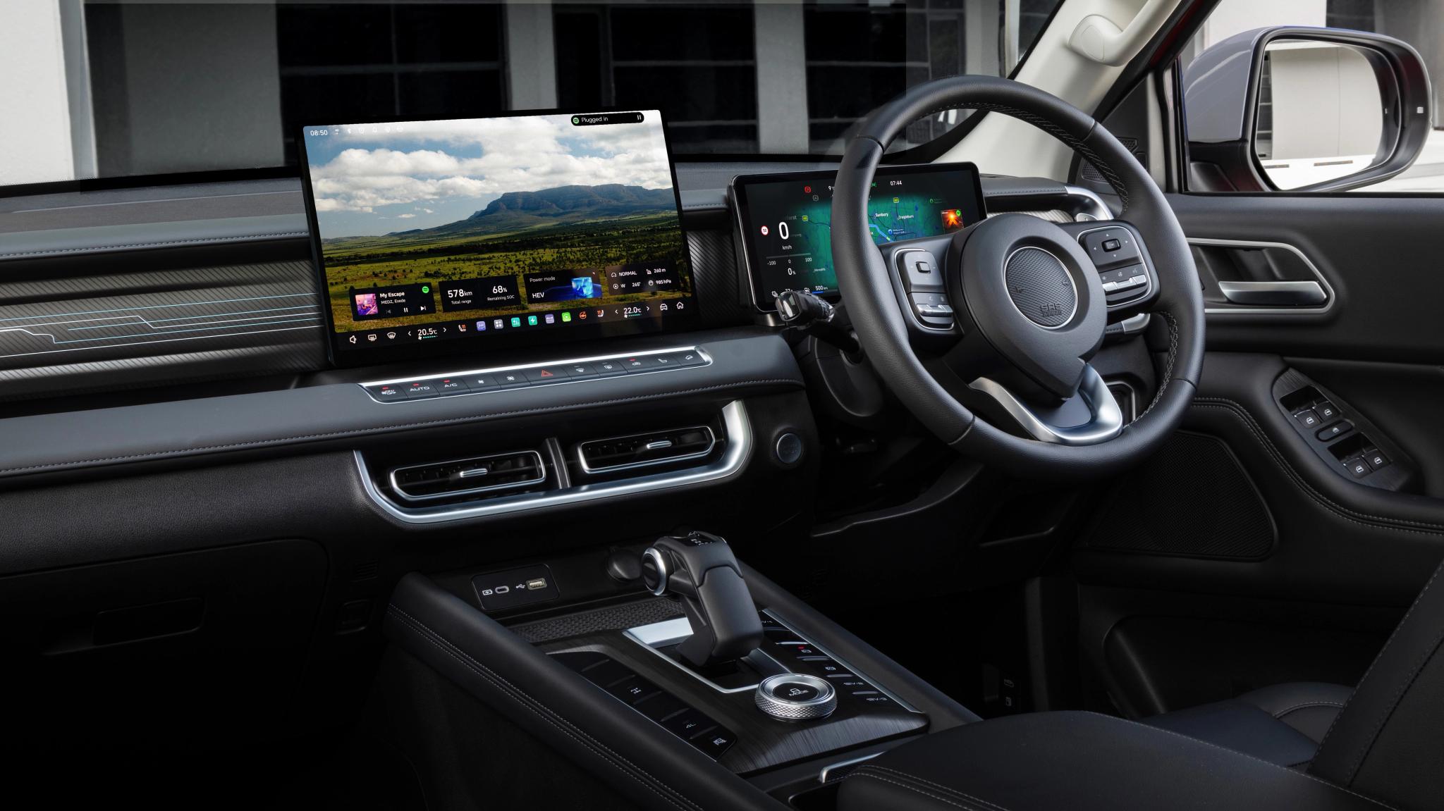 Black GWM Cannon Hi4-T PHEV dual-cab ute interior