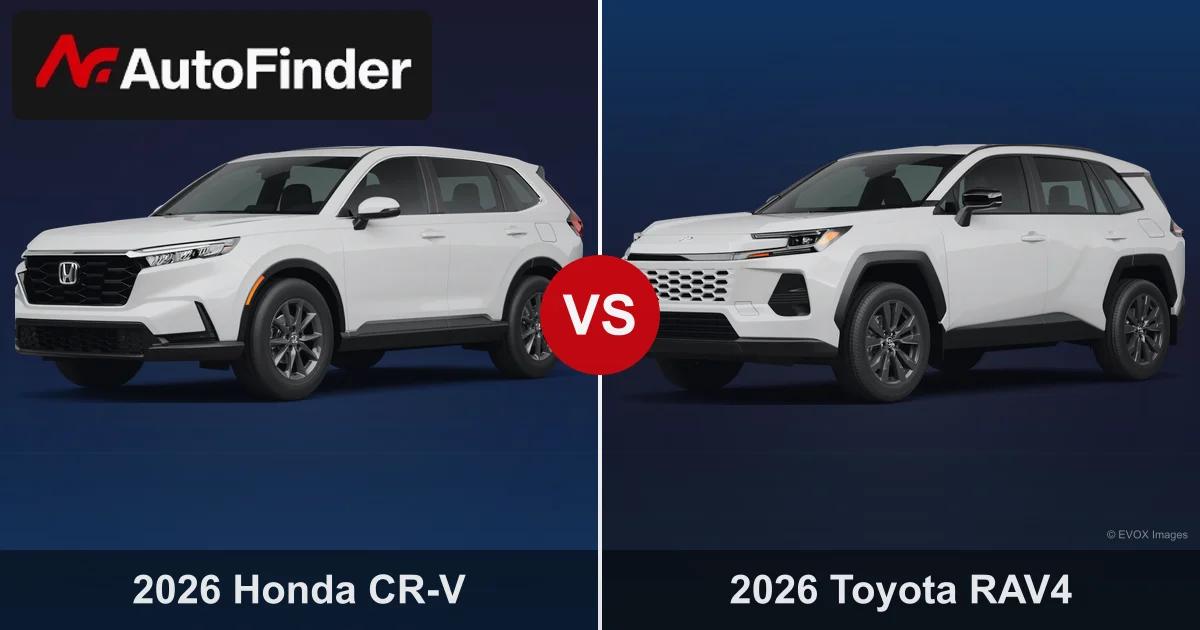 2026 Honda CR-V vs 2026 Toyota RAV4 split-screen compact SUV comparison