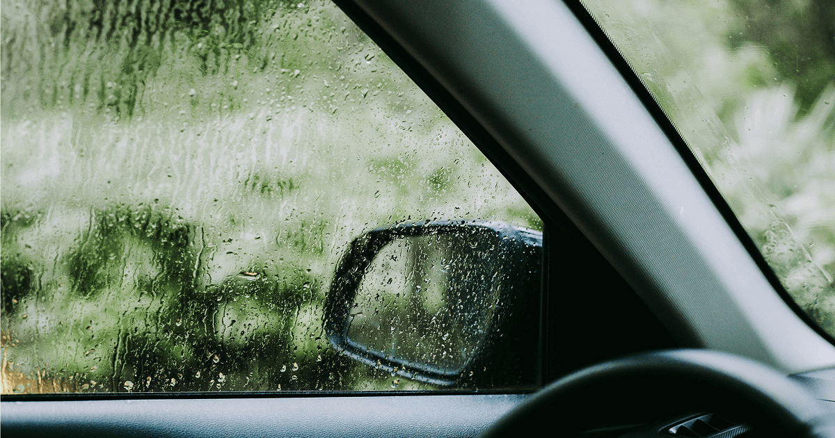 Car windshield with rain